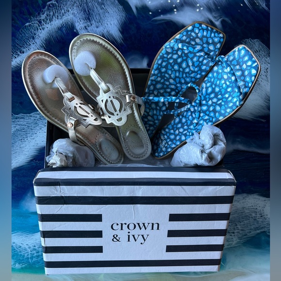 SALE! NEW! X2 Crown & Ivy Sandals - Gold and Blue pair Size 7.5 BUNDLE or BUY! - Picture 4 of 4